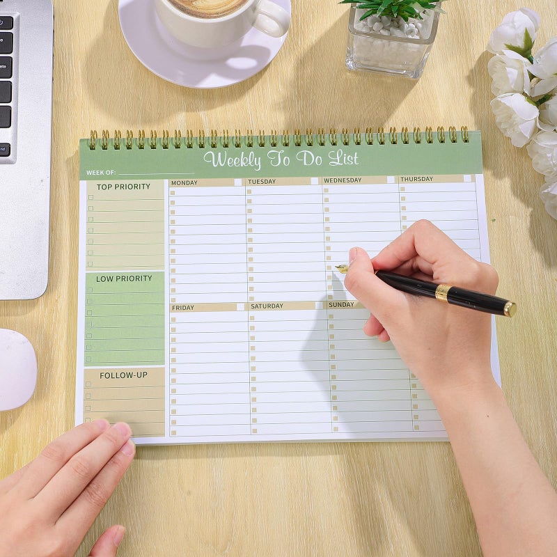 مفكرة قائمة المهام الأسبوعية، مقاس 8.5 × 11 بوصة، مخطط مكتبي أسبوعي مع 52 ورقة قابلة للتمزيق، مخطط أسبوعي غير مؤرخ، متتبع للعادات ومنظم للإنتاجية للمنزل والمدرسة والعمل، أخضر فاتح - Image 5